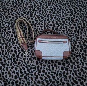 Michael Kors Light Blue and Brown Shoulder Bag